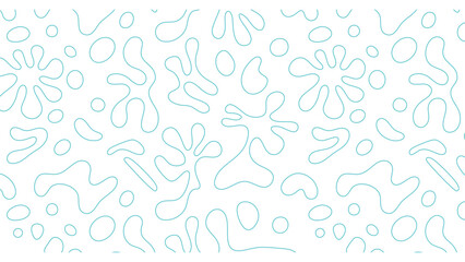 Minimal Line Art Liquid Blob Pattern - Seamless Blue Outline Background