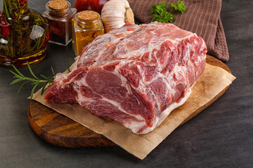 Raw pork neck meat for cooking