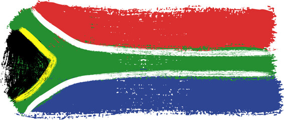 Abstract paint brush textured stripes in south african flag colors red, blue white green, yellow. Design element for africa day celebrate. The concept of drawing, brushstroke, grunge, paint strokes