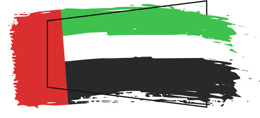 Abstract paint brush textured stripes in uni emirates  arab flag colors green, white, red, black. Design element for UEA day celebrate. The concept drawing, brushstroke, grunge, paint strokes