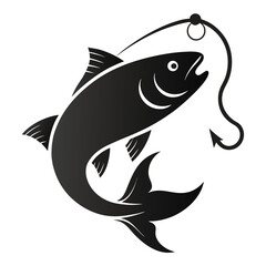Obraz premium Angling Adventures Hooked Fish Silhouette - A Striking Vector Graphic Design Illustration