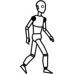 Humanoid robot walking line art vector illustration