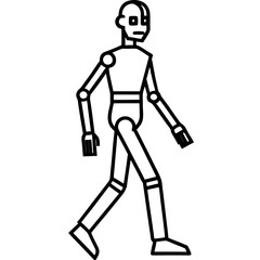 Humanoid robot walking line art vector illustration