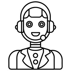 Robotic customer service agent line art vector illustration