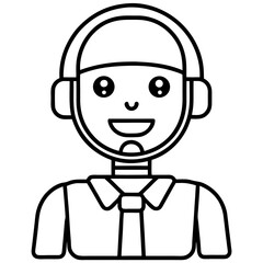 Robotic customer service agent line art vector illustration