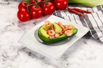Dietary avocado cut with prawn