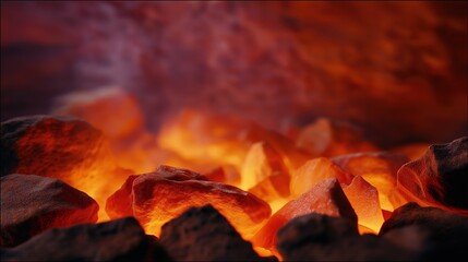 Glowing Ember Stones in a Fireplace Setting