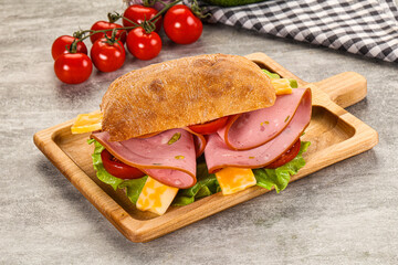 Sandwich ciabatta with mortadella and cheese
