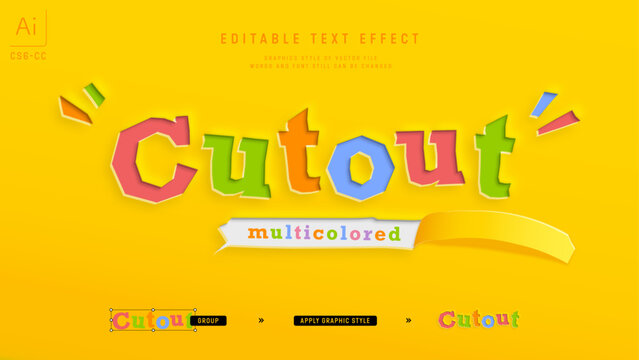 紙をきりぬいたようなデザインのテキストエフェクト。マルチカラー対応。編集可能なグラフィックスタイルテンプレート。