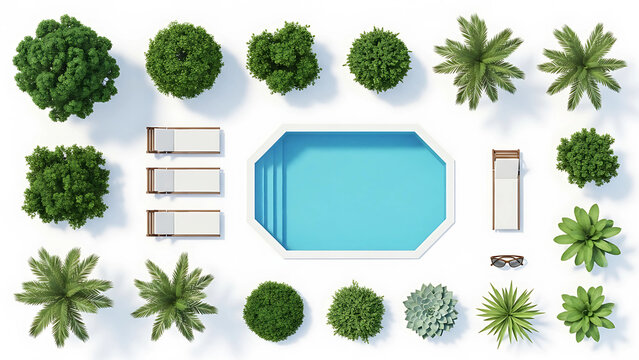 top view landscape design elements for poolside garden
