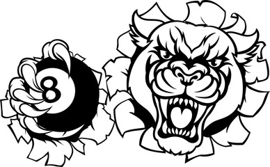 Panther Angry Pool 8 Ball Billiards Mascot Cartoon