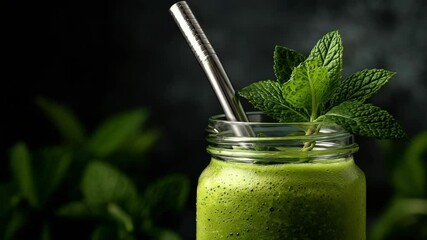 Detox Smoothie in Jar with Straw and Fresh Mint Leaves.mp4 is a high-resolution animated visual ideal for cinematic scenes, AI concepts, spiritual storytelling, or travel content creation.
