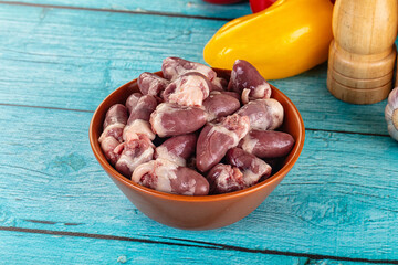 Raw chicken hearts for cooking