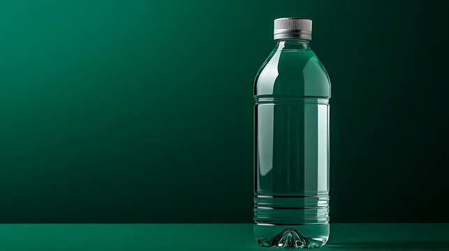 Clear plastic water bottle on a green background conveys hydration and the importance of pure drinking water.