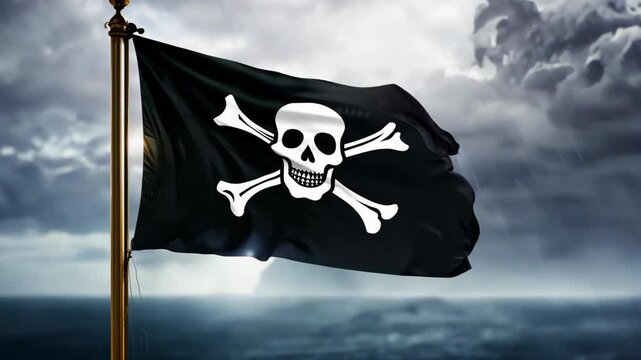 Jolly Roger: a classic pirate flag featuring a skull and crossbones, a timeless symbol of danger, death, and adventure, often seen as a tattoo or Halloween design