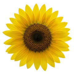 Fototapeta premium Close up of a vibrant yellow sunflower bloom with a detailed brown center against a white background