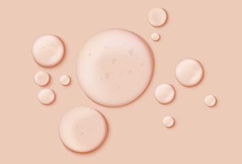 Gel serum texture. Clear skin care liquid drops. Cosmetic product examples.