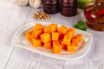 Yellow cheddae cheese cubes snack