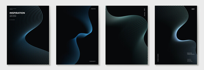 Fototapeta na wymiar Abstract line wave gradient poster background vector set. Minimalist cover template with vibrant perspective line wave in motion. Ideal design for social media, cover, banner, flyer, music, ads.