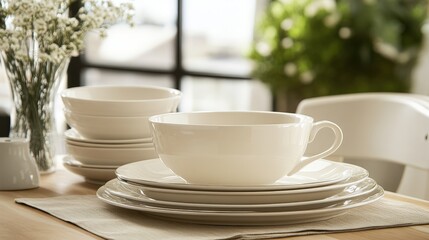 Fototapeta premium White Dinnerware on Table