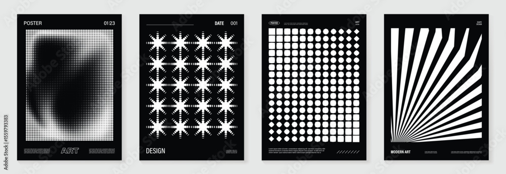 Aufkleber abstract monochrome poster background vector set. modern cover template with black and white perspec