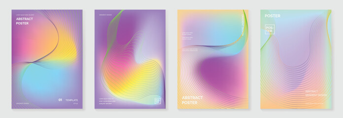 Fototapeta premium liquid glass background poster vector set. Cover template with vibrant perspective line wave in motion. Ideal design for social media, cover, banner, flyer, music, ads.