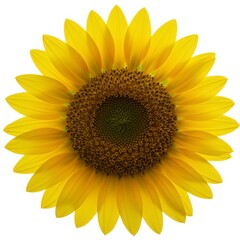 Obraz premium Bright yellow sunflower petals and seed head close up against white background