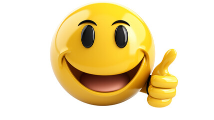 Cheerful yellow emoji giving a thumbs up gesture with transparent background