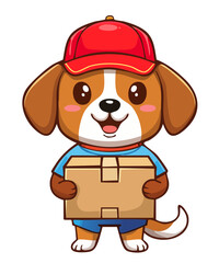 Fototapeta premium 荷物を配達する犬のキャラクター