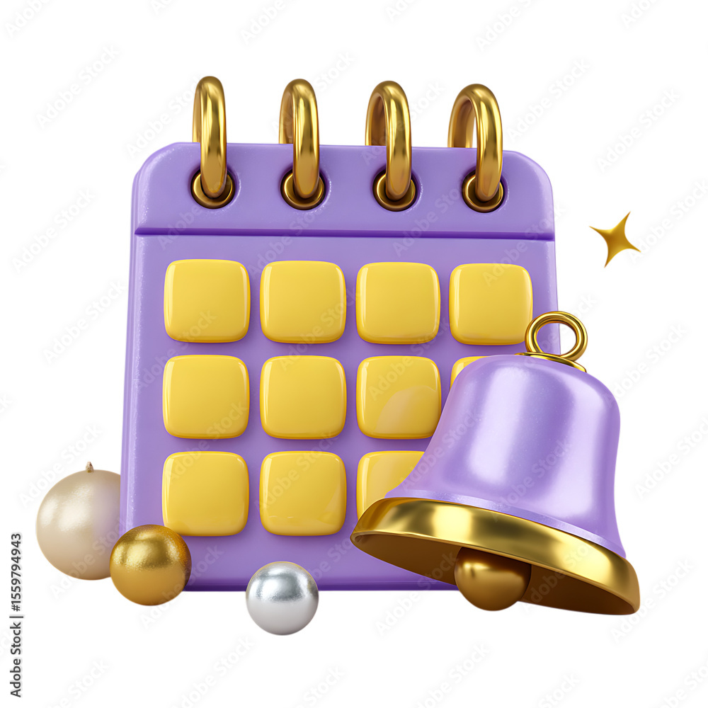 Fototapete 3d render of purple calendar and bell reminder icon event scheduling and notification design