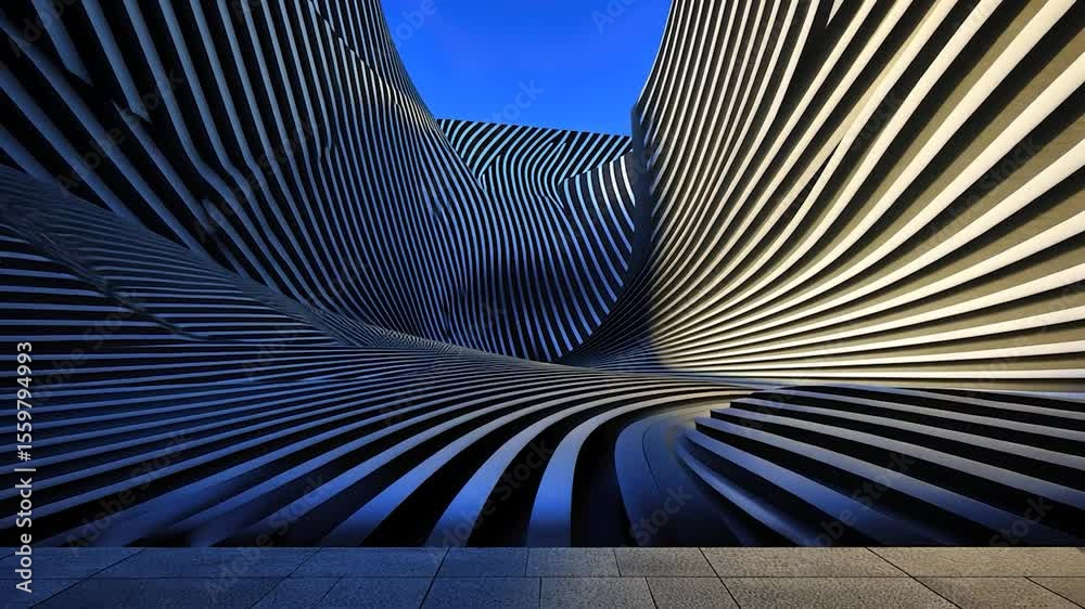 Poster Abstract architectural structure with curving lines and metallic surfaces.