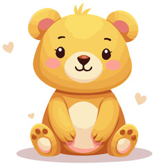 Cute teddy bear character standing, cartoon vector illustration isolated on white background.