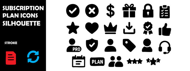 Subscription Plan Icons Silhouette Vector Set – Membership, Pricing Tiers and Digital Services Symbols