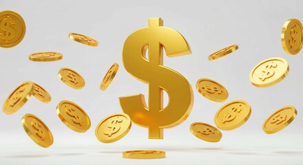 gold coins falling into the sky, Realistic golden dollar sign and Explosion of gold coins png on transparent background