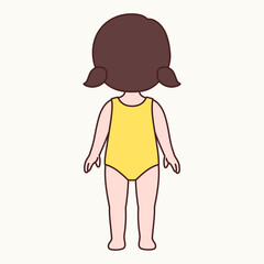 Back View of a Cute Little Girl with Pigtails in a Swimsuit