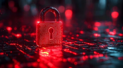 Biometric security padlock with glowing fingerprint scanner