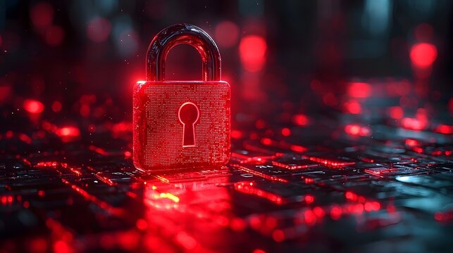 Biometric security padlock with glowing fingerprint scanner