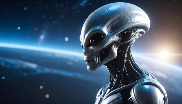 Alien profile and Earth in space background