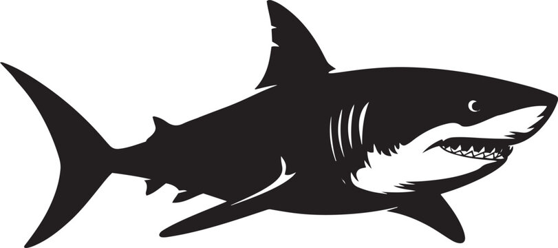 Powerful Black and White Shark Silhouette vector 