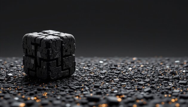 A striking 3d abstract tehnology image featuring a puter generated fractal texture, set against a stark black background