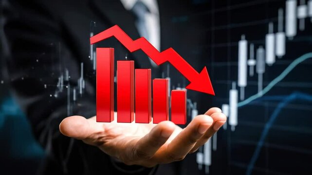 Business decline concept, stock market crash and economic downturn, falling chart