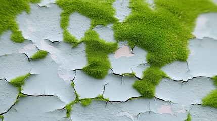 Textured Wall with Green Moss Growth