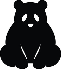 Silhouette cute panda bear sitting animal outline Vector illustration