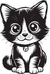 Cute cartoon black and white cat illustration vector pet animal drawing