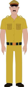 Indian Police Officer Vector Illustration &ndash; Male Character in Khaki Uniform with Hat and Badge, Flat Design Law Enforcement Clipart, Security Guard, Public Safety, Government Service Artwork