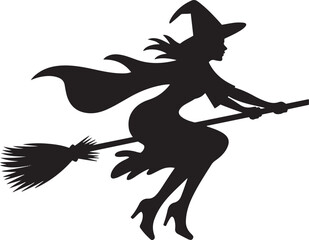 Witch silhouette flying halloween broomstick spooky fantasy vector design