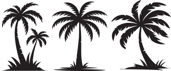 Three Silhouetted Palm Trees Against a White Background