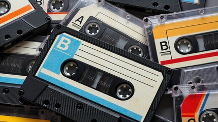 Naklejka premium Colorful Vintage Cassette Tapes Background Image
