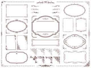 vintage frame set 2_sepia背景なし／サンプルテキスト・背景無しで使いやすいセピアのビンテージフレームセット2