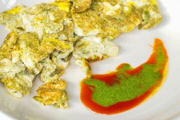 Super food. An omelet with Wolffia globosa, the nutrient rich plant. High quality plant protein,...
